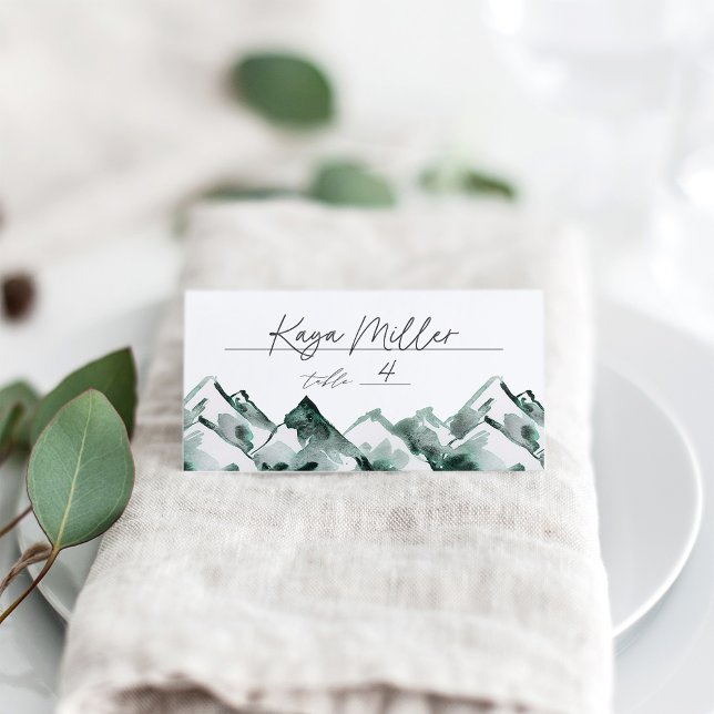 Highland | Watercolor Mountain Wedding Place Card (Creator Uploaded)