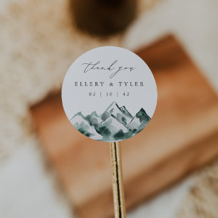 Highland   Watercolor Mountain Wedding Thank You Classic Round Sticker