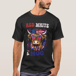 Highlander Cow 4th Of July American Red White Blue T-Shirt
