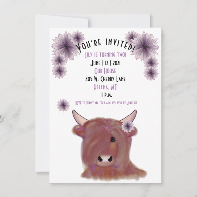 Highlander Cow Birthday Invitation| Customisable Invitation (Front)