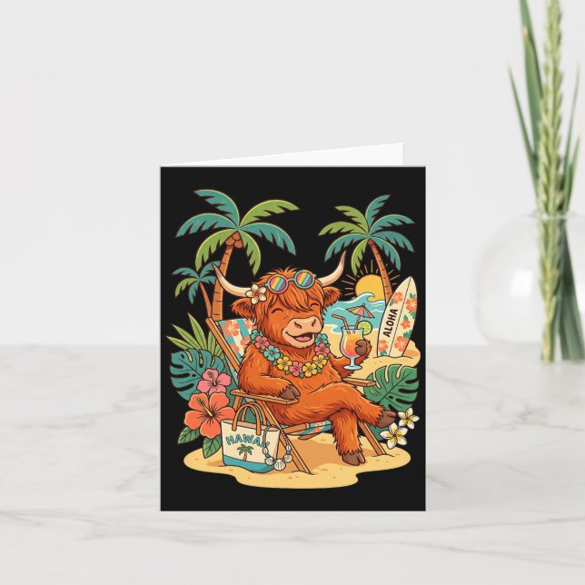 Highlands Cow Summer Vacation Spring Hawaii Funny Card (Front)