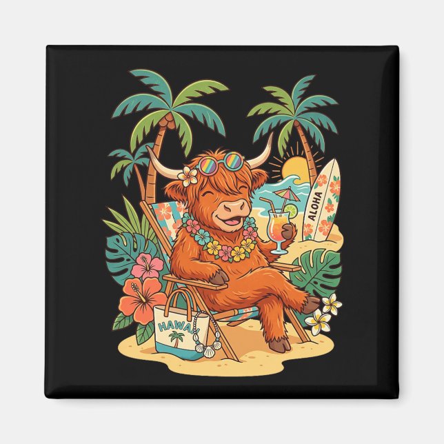 Highlands Cow Summer Vacation Spring Hawaii Funny Magnet (Front)