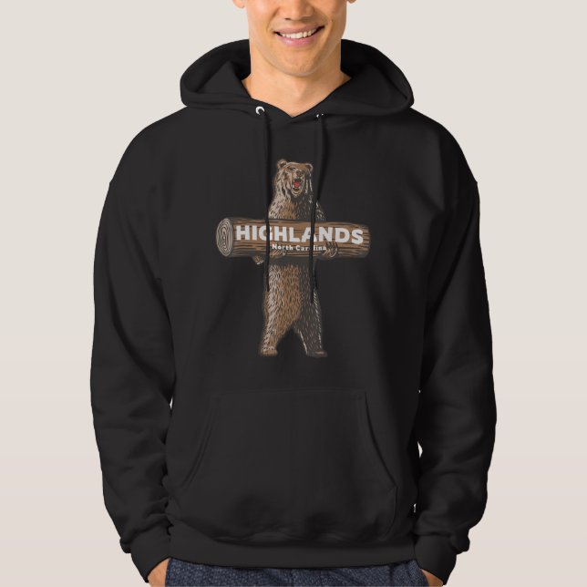 Highlands North Carolina Nc Growling Bear Vacation Hoodie (Front)