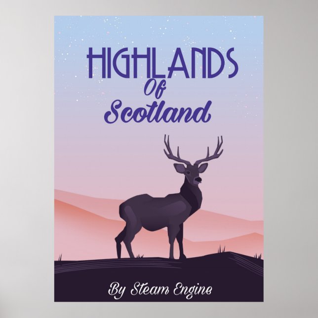 Highlands Of Scotland Stag travel poster (Front)