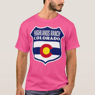 Highlands Ranch Colorado Retro Flag Shield Blue T-Shirt