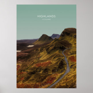 Highlands, Scotland Travel Illustration Poster