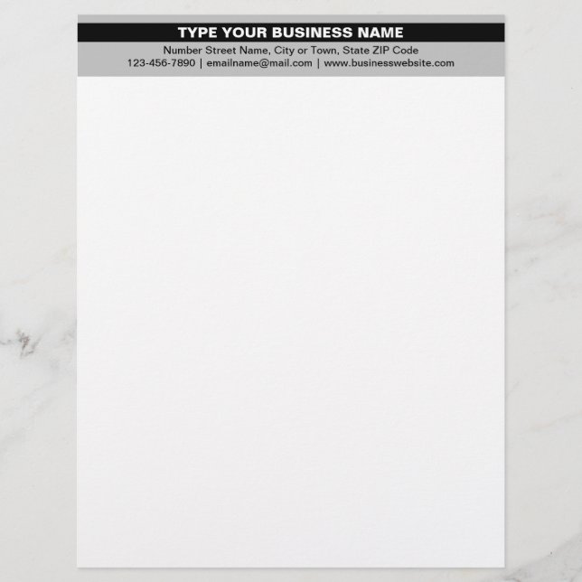 Highlighted Business Name on Grey Heading of Custom Letterhead (Front)