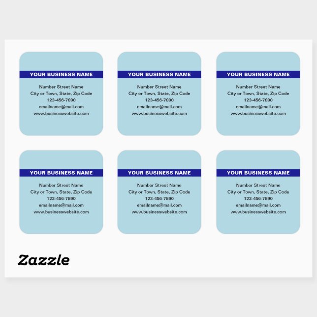 Highlighted Business Name on Light Blue Square Sticker (Sheet)