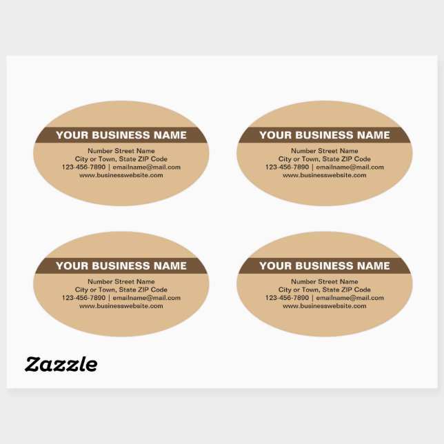 Highlighted Business Name on Light Brown Oval Sticker (Sheet)