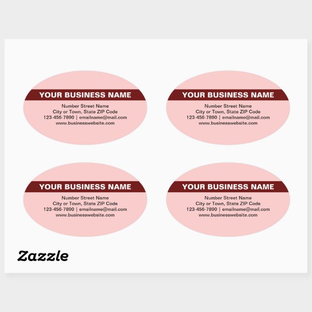 Highlighted Business Name on Light Red Oval Sticker (Sheet)