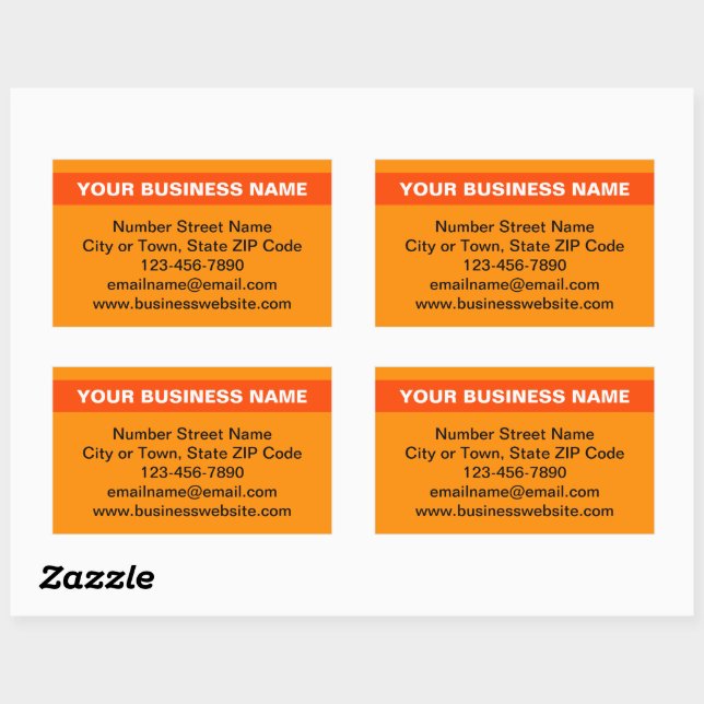 Highlighted Business Name on Orange Colour Rectangular Sticker (Sheet)