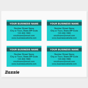 Highlighted Business Name on Teal Green Rectangular Sticker