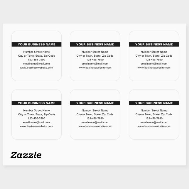 Highlighted Business Name on White Square Sticker (Sheet)