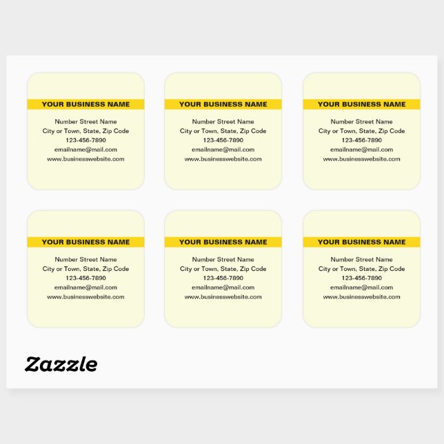 Highlighted Business Name on Yellow Square Sticker (Sheet)