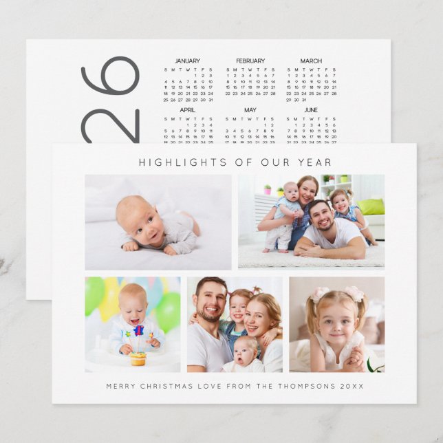 Highlights of Year 5 Photo Calendar 2026 Christmas Holiday Card (Front/Back)