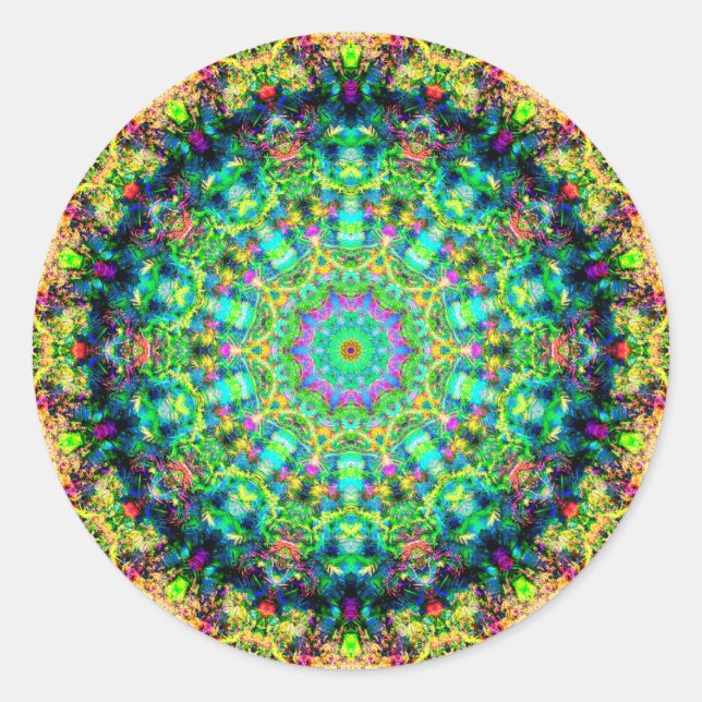 Highly Colourful Psychedelic Mandala Classic Round Sticker (Front)