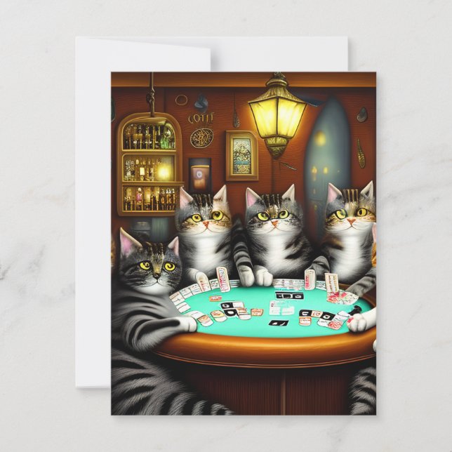 Highly Detailed Cats Playing Poker Card (Front)