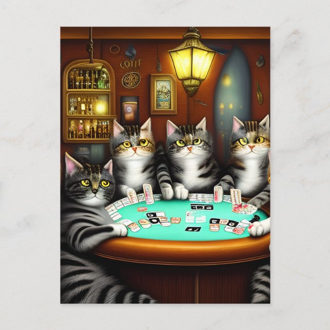 Highly Detailed Cats Playing Poker Postcard (Front)