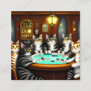 Highly Detailed Cats Playing Poker Square Business Card
