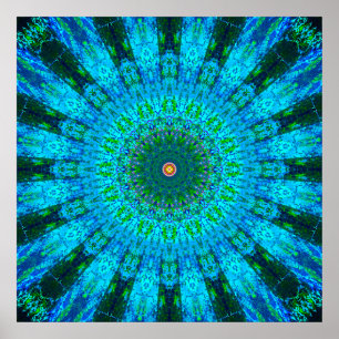 Highly Detailed Green and Blue Mandala Poster