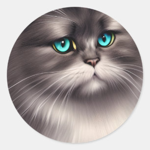 Highly Detailed Persian Cat Digital Triptych Classic Round Sticker