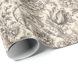 Highly Detailed Victorian Botanical Engraving Wrapping Paper