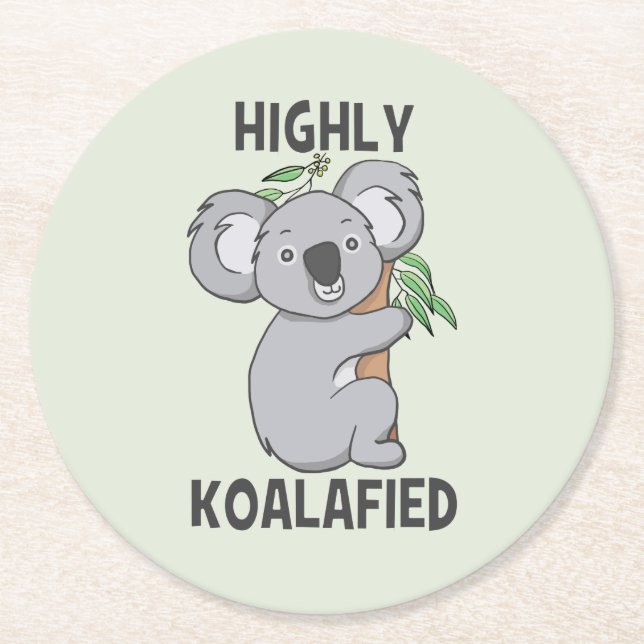 Highly Koalafied Koala Round Paper Coaster (Front)