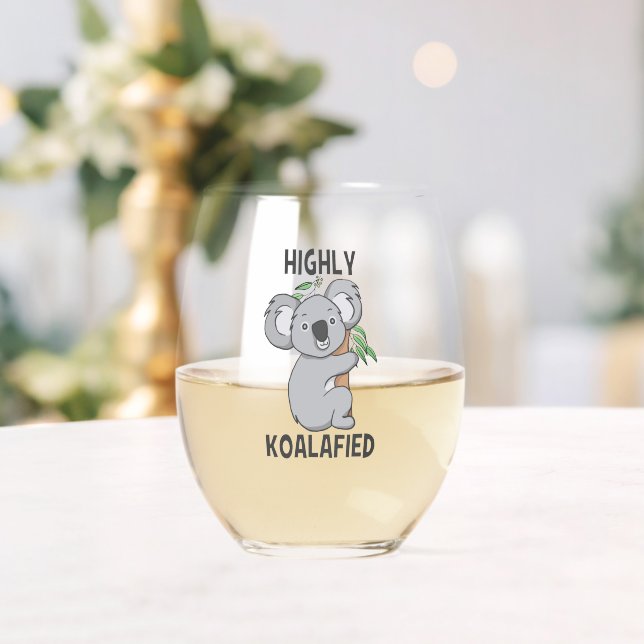 Highly Koalafied Koala Stemless Wine Glass (Insitu (Wedding))