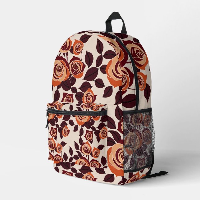 Highly Stylized Roses In Shades Of Orange Printed Backpack (Back Corner Right)