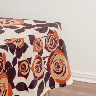 Highly Stylized Roses In Shades Of Orange Tablecloth