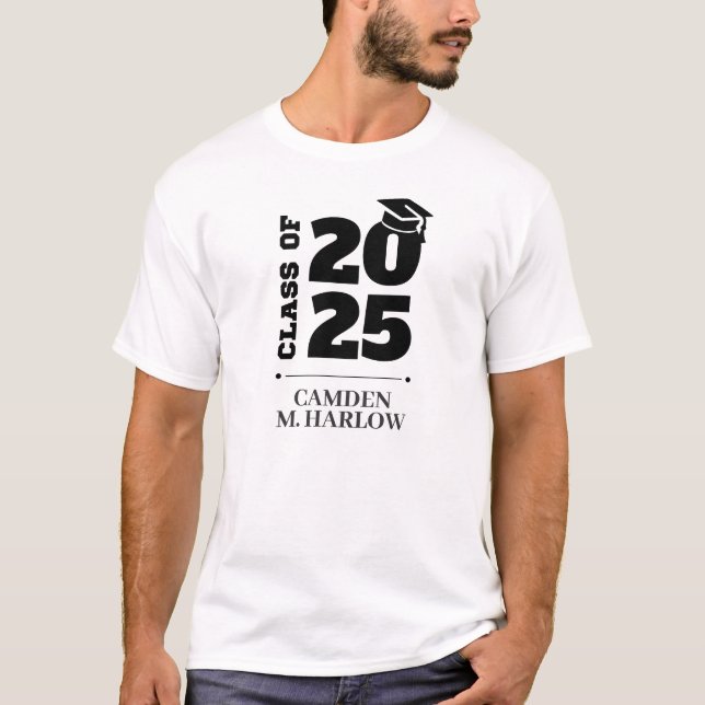 Highschool Graduation Black Cap Name T-Shirt (Front)