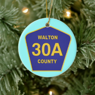 Highway 30A Walton County Florida sign Ceramic Tree Decoration