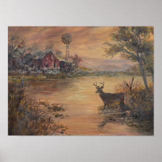 Highway Pond deer Poster