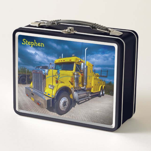 Highway Road Tow Truck Metal Lunch Box (Front)