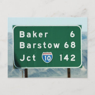 Highway Sign - Miles to Baker & Barstow Postcard
