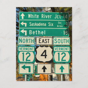 Highway Signs in Woodstock, Vermont Postcard
