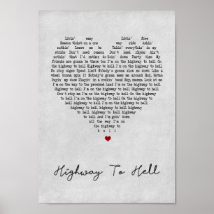 Highway To Hell Grey Heart Song Lyric Print