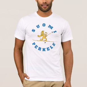 Hiihtävä suomileijona - Suomi Perkele - t-paita T-Shirt