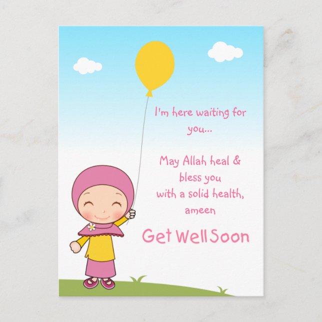 Hijab Girl Get Well Postcard (Front)
