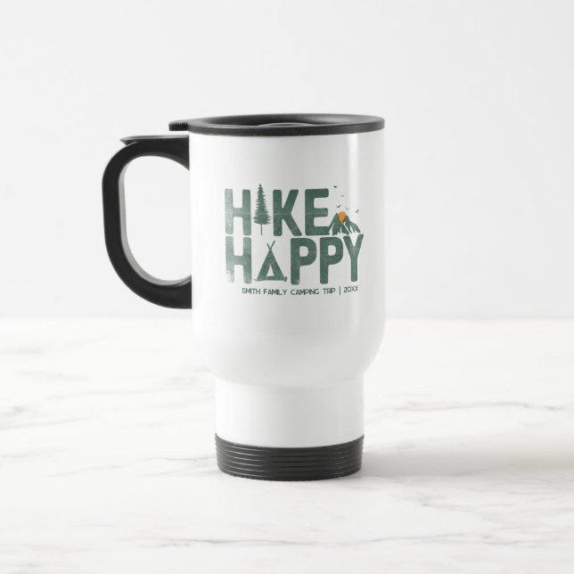 Hike Happy Camper Hiker Hiking Family Personalised Travel Mug (Left)