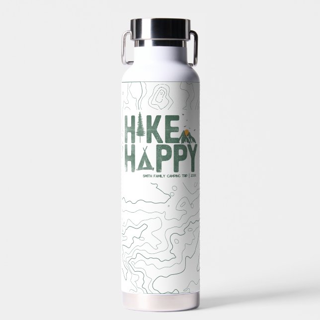 Hike Happy Camper Hiker Hiking Family Personalised Water Bottle (Front)