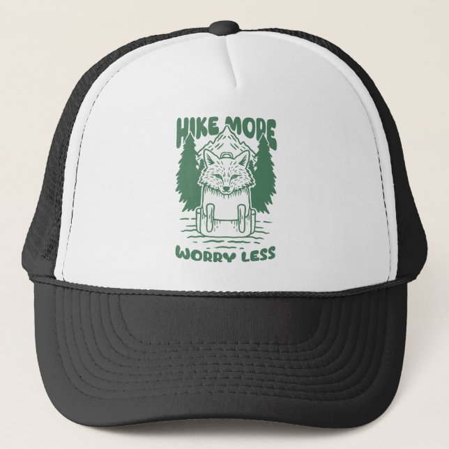 Hike More Worry Less Fox Adventure Trucker Hat (Front)