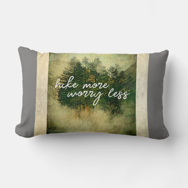 hike more worry less quote trees nature art  lumbar cushion (Front)