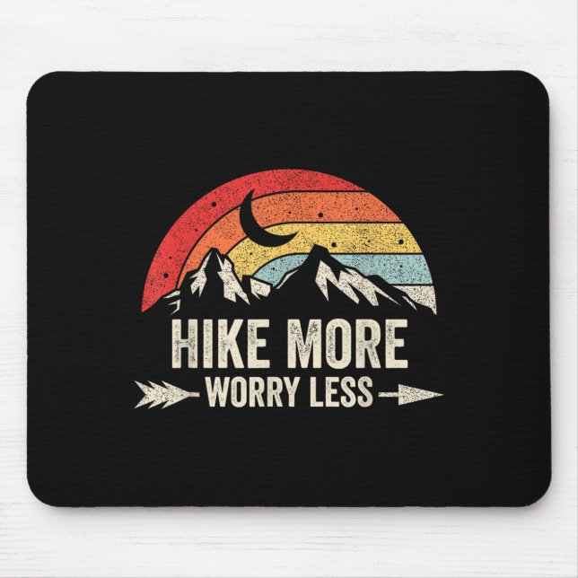 Hike more worry less retro mountain hiking graphic mouse mat (Front)