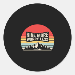 Hike more worry less retro sunset mountain hiking classic round sticker