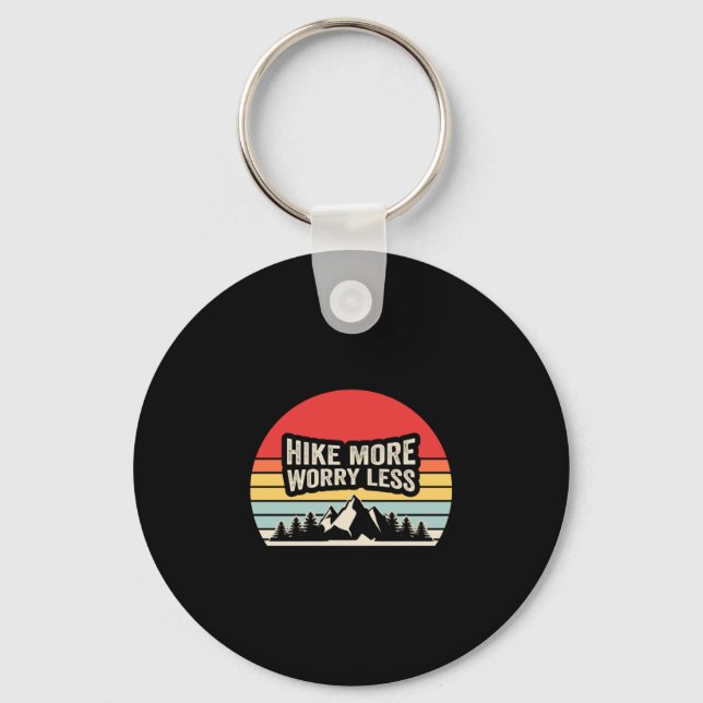 Hike more worry less retro sunset mountain hiking key ring (Front)