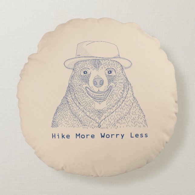 Hike More Worry less / Smiling Bear  Round Cushion (Front)
