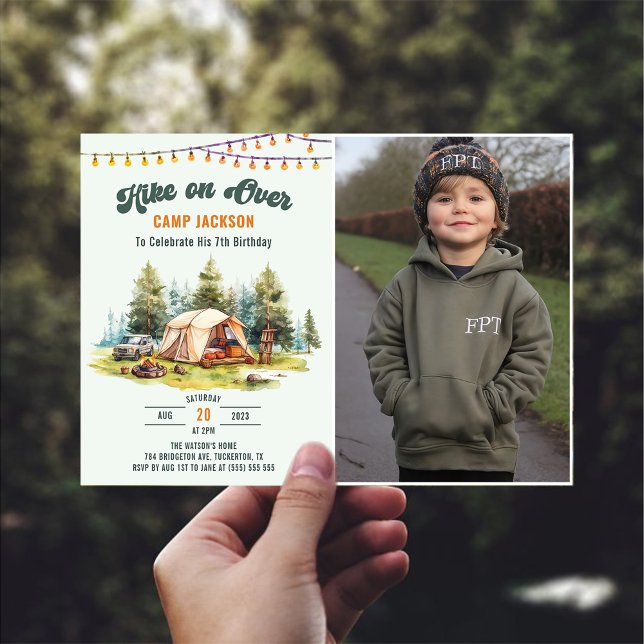 Hike on Over Camping 7th Birthday Photo  Invitation (Creator Uploaded)
