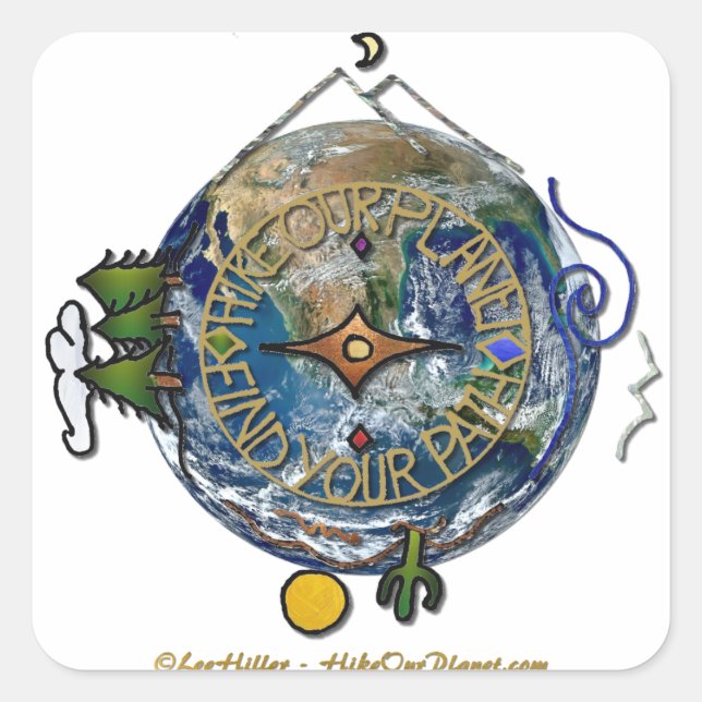 Hike Our Planet Hiker's Soul Compass Earth Square Sticker (Front)