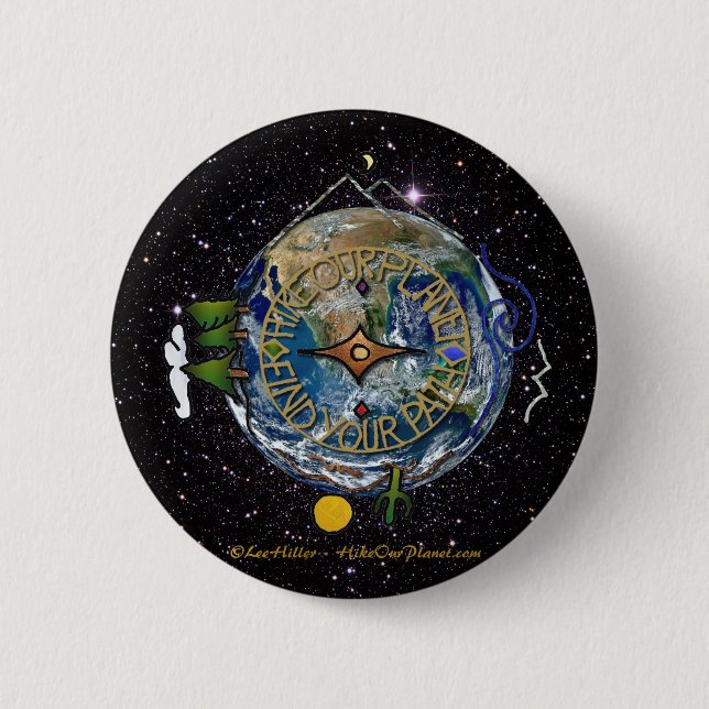 Hike Our Planet Hiker's Soul Compass Space 6 Cm Round Badge (Front)